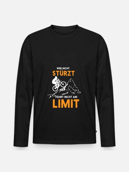 Wer nicht stürzt Mountainbike Geschenk - Männer Premium Bio Langarmshirt - Schwarz