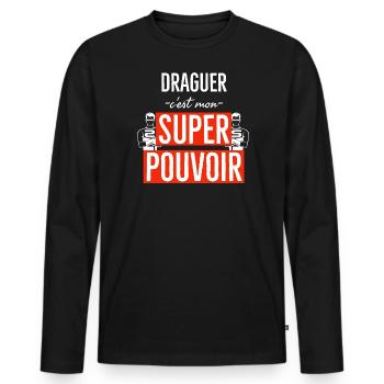 Draguer est mon super pouvoir. - T-shirt manches longues Premium bio Homme - noir - Devant - Nico (187cm)