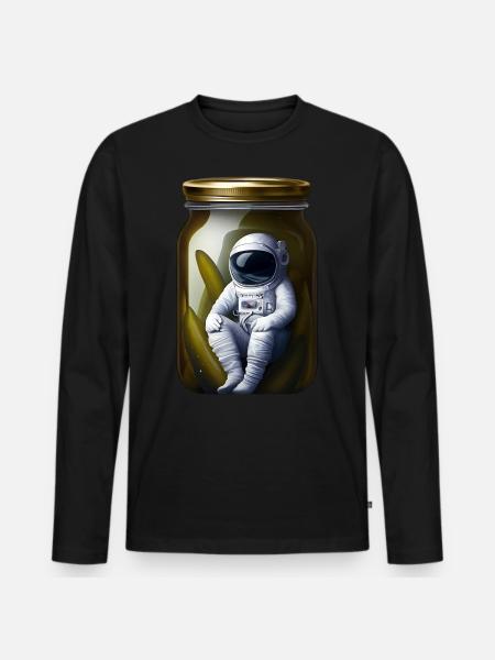Astronaut im Gurkenglas - Männer Premium Bio Langarmshirt - Schwarz