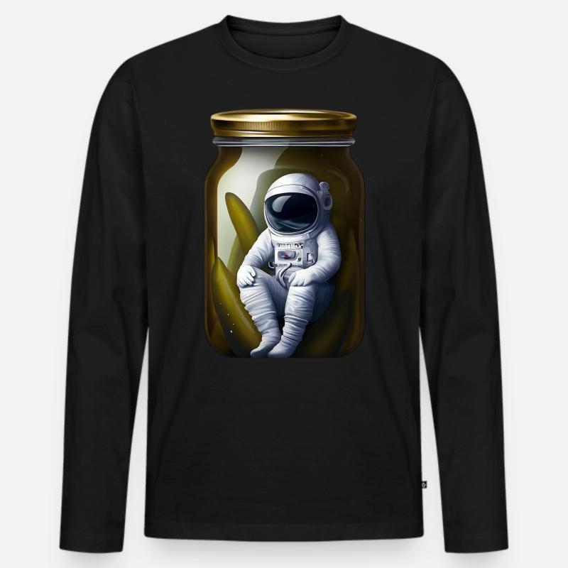 Astronaut im Gurkenglas - Männer Premium Bio Langarmshirt - Schwarz