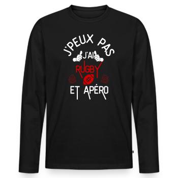 J Peux Pas J Ai Rugby et Apéro rouge - T-shirt manches longues Premium bio Homme - noir - Devant - Nico (187cm)