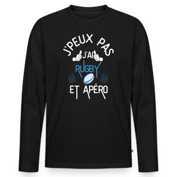 J Peux Pas J Ai Rugby et Apéro - T-shirt manches longues Premium bio Homme - noir - Devant - Nico (187cm)