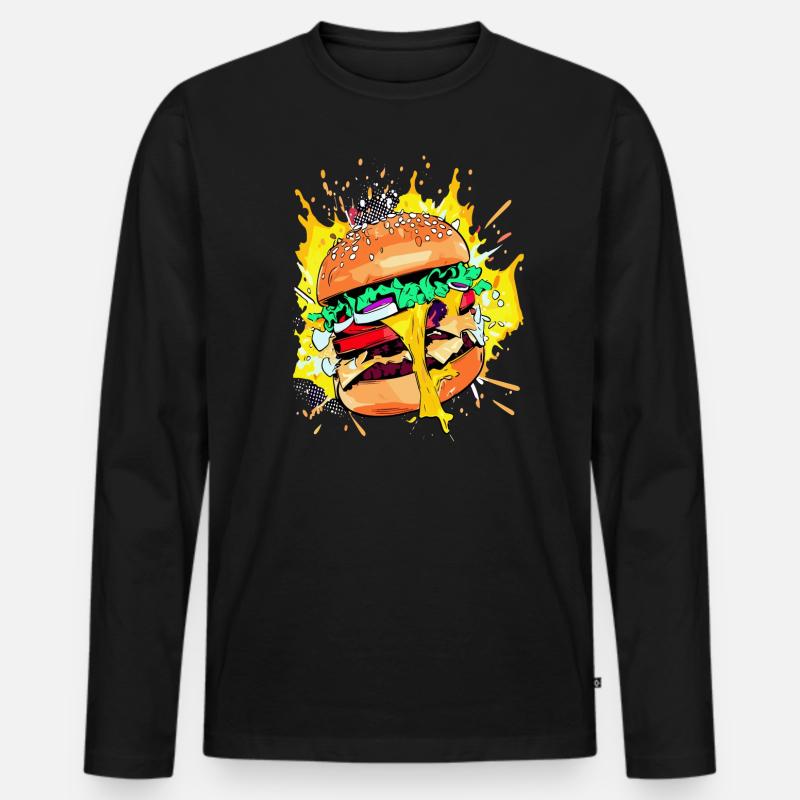 Extra Käse Burger Cheeseburge - Männer Premium Bio Langarmshirt - Schwarz