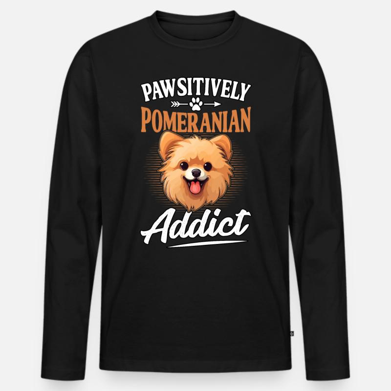 Pomeranian Pawsitively Addict - Männer Premium Bio Langarmshirt - Schwarz