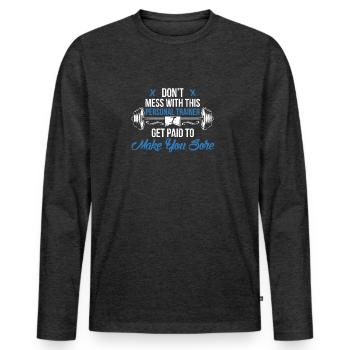 Personal Trainer Gym - T-shirt manches longues Premium bio Homme - anthracite chiné - Devant - Nico (187cm)