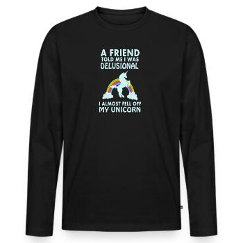 Mein Freund sagt ich bin wahnsinnig Einhorn lustig - Männer Premium Bio Langarmshirt - Schwarz - Vorne - Nico (187cm)