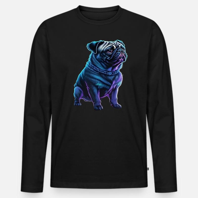 Futuristischer Neon-Mops - Männer Premium Bio Langarmshirt - Schwarz