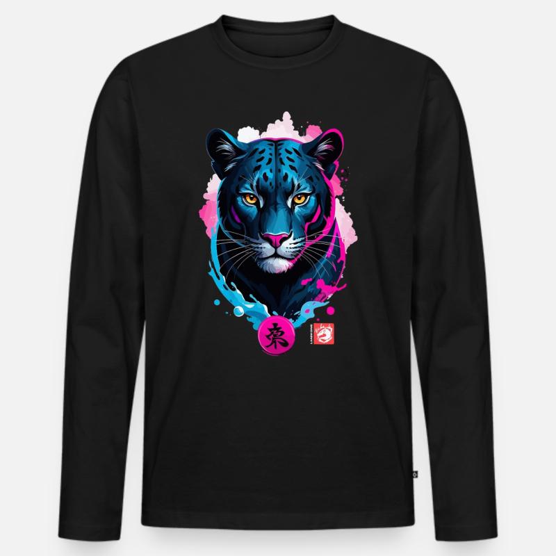 Panther Dream Pink Blau - Männer Premium Bio Langarmshirt - Schwarz