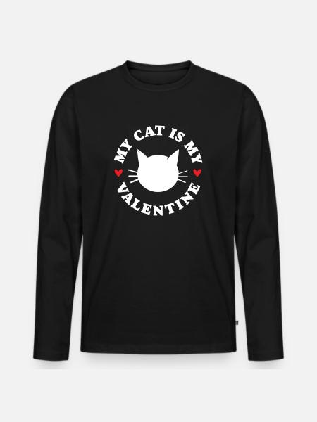 Mon chat est mon Valentin - T-shirt manches longues Premium bio Homme - noir