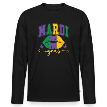 Mardi Gras Lippen - Männer Premium Bio Langarmshirt - Schwarz - Vorne - Nico (187cm)