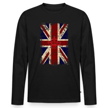 Union Jack - Used Look - Vintage Edition - Männer Premium Bio Langarmshirt - Schwarz - Vorne - Nico (187cm)