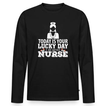 Cadeau d'infirmière soignante - T-shirt manches longues Premium bio Homme - noir - Devant - Nico (187cm)