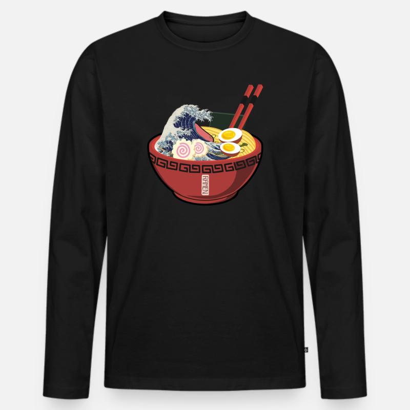 Große Welle Ramen - Männer Premium Bio Langarmshirt - Schwarz