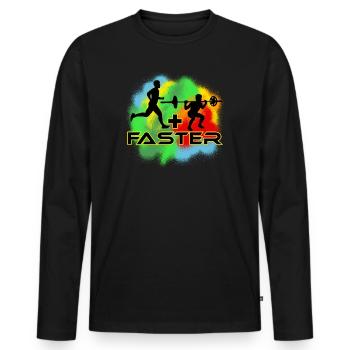 Läufer, Laufen + Kniebeuge = Schneller, Farbig - Männer Premium Bio Langarmshirt - Schwarz - Vorne - Nico (187cm)
