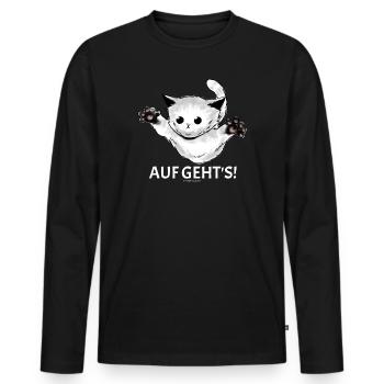 Kitty "Let's go!" young cat jumps - Men's Premium Organic Long Sleeve Shirt - black - Front - Nico (187cm)