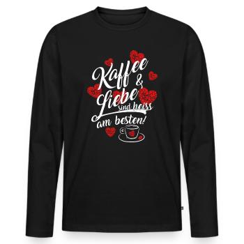Kaffee und liebe heiß am besten Geschenk Herz - Männer Premium Bio Langarmshirt - Schwarz - Vorne - Nico (187cm)