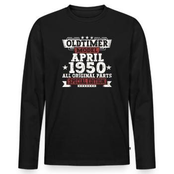 Oldtimer April 1950 Geburtstag Geschenk Herren - Männer Premium Bio Langarmshirt - Schwarz - Vorne - Nico (187cm)