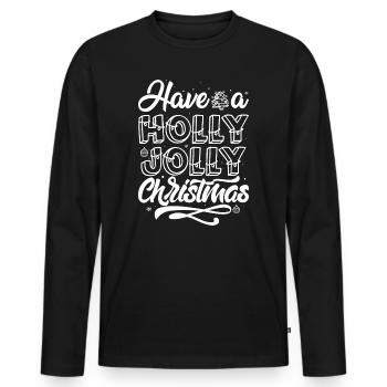 Lettrage à la main de Noël Holly Jolly - T-shirt manches longues Premium bio Homme - noir - Devant - Nico (187cm)