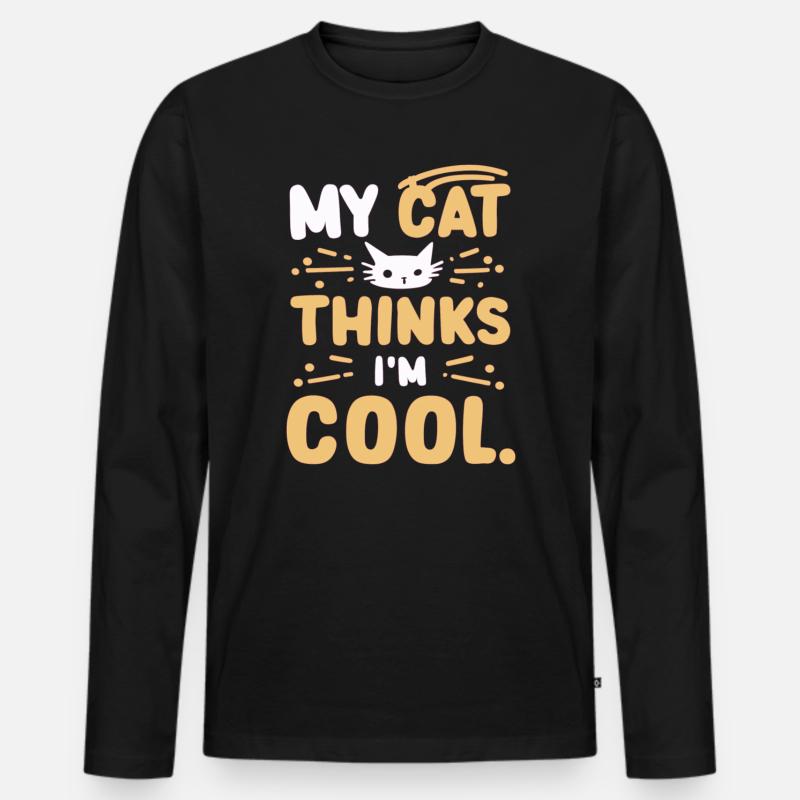 My cat thinks i am cool - Männer Premium Bio Langarmshirt - Schwarz