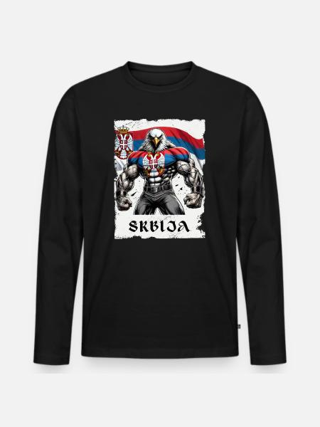 Serbia Eagle Bodybuilding Design - Men's Premium Organic Long Sleeve Shirt - black