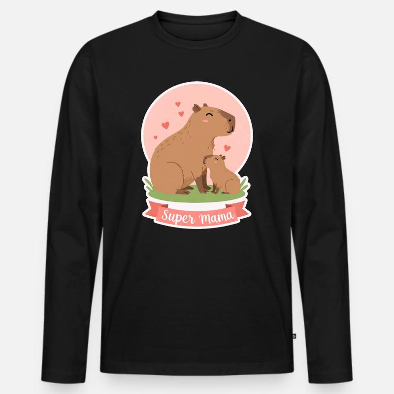 Mutter Kapibara - Männer Premium Bio Langarmshirt - Schwarz
