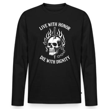 Flaming Skull with Sword of Honor Live With Honor - Men's Premium Organic Long Sleeve Shirt - black - Front - Nico (187cm)