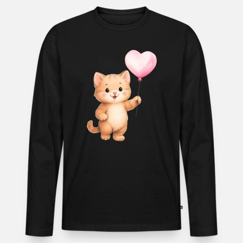 Herzballon Katze - Männer Premium Bio Langarmshirt - Schwarz