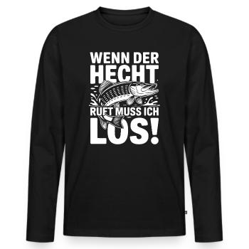 Hecht Angeln Humor - Männer Premium Bio Langarmshirt - Schwarz - Vorne - Nico (187cm)