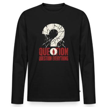 Question Everything - Männer Premium Bio Langarmshirt - Schwarz - Vorne - Nico (187cm)