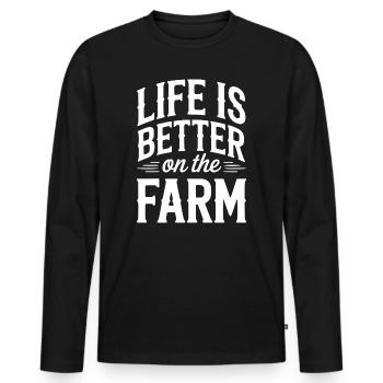 Das Leben auf dem Bauernhof ist besser - Männer Premium Bio Langarmshirt - Schwarz - Vorne - Nico (187cm)
