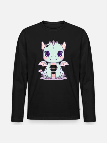 Mint dragon with wings - Men's Premium Organic Long Sleeve Shirt - black