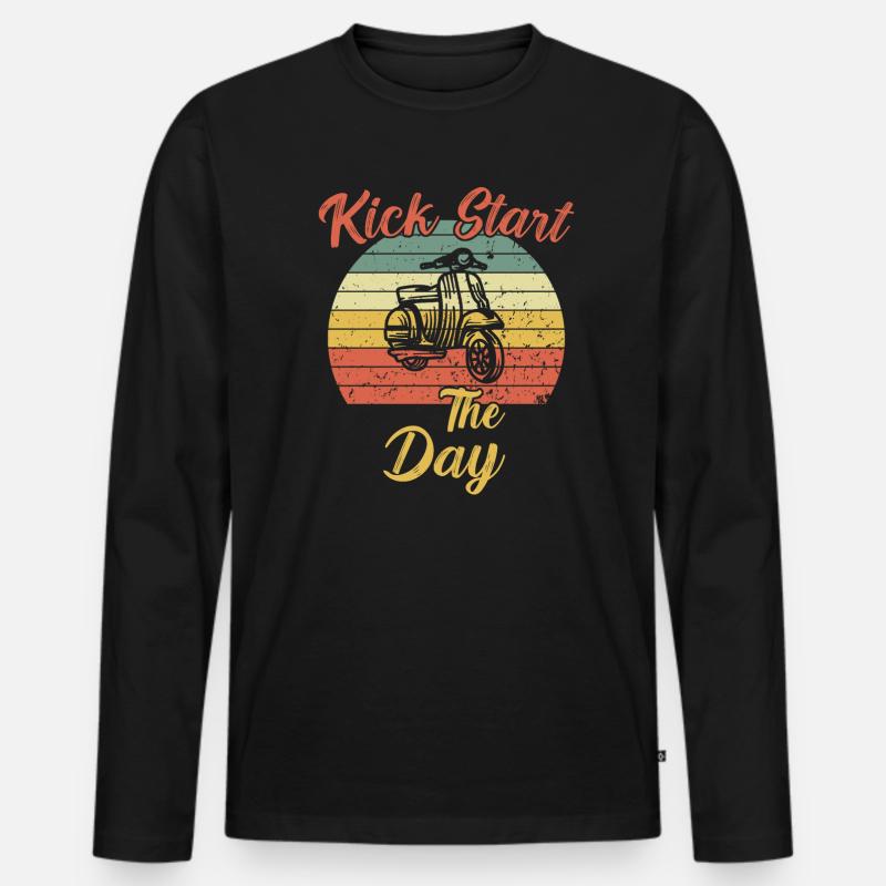 Kick Start the Day / Moped - Männer Premium Bio Langarmshirt - Schwarz