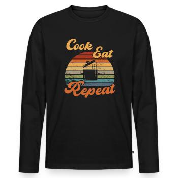 Cook Eat Repeat Cooking / Kochen - T-shirt manches longues Premium bio Homme - noir - Devant - Nico (187cm)