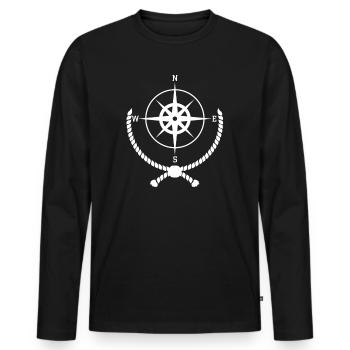 Kompass - Männer Premium Bio Langarmshirt - Schwarz - Vorne - Nico (187cm)