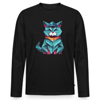 Coole Katze im Origami-Style IV - Männer Premium Bio Langarmshirt - Schwarz - Vorne - Nico (187cm)