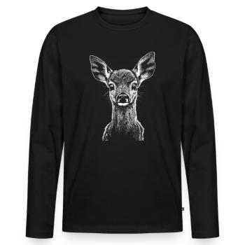 Cerf Portrait Forêt Animal Sauvage Cerf Fauve - T-shirt manches longues Premium bio Homme - noir - Devant - Nico (187cm)
