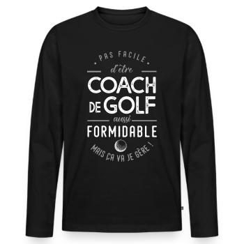 Coach Golf formidable cadeau entraineur golf - T-shirt manches longues Premium bio Homme - noir - Devant - Nico (187cm)