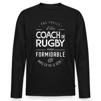 Coach Rugby formidable cadeau entraineur rugby - T-shirt manches longues Premium bio Homme - noir - Devant - Nico (187cm)