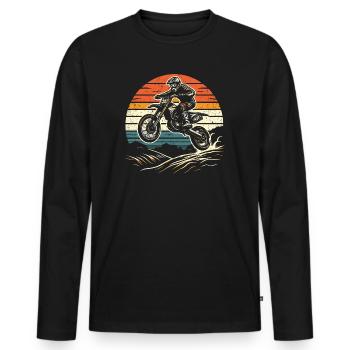 Retro Motocross Gift - Vintage Dirt Bike - Men's Premium Organic Long Sleeve Shirt - black - Front - Nico (187cm)