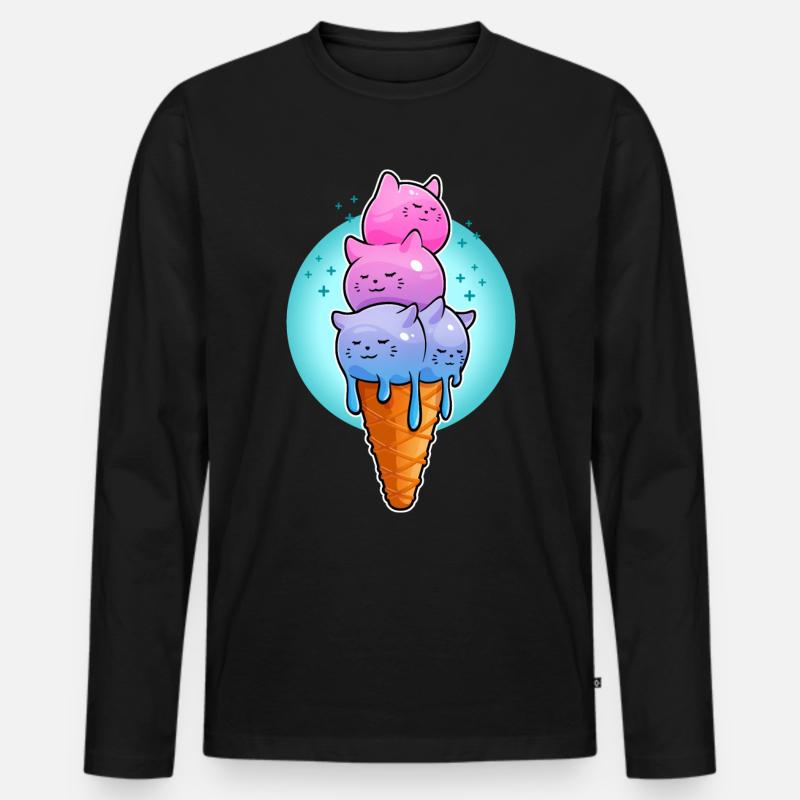 Eiscreme-Kätzchen - Männer Premium Bio Langarmshirt - Schwarz