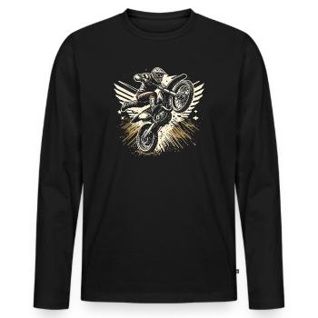 Retro Motocross Gift - Vintage Dirt Bike - Men's Premium Organic Long Sleeve Shirt - black - Front - Nico (187cm)