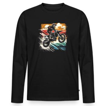 Retro Motocross Gift - Vintage Dirt Bike - Men's Premium Organic Long Sleeve Shirt - black - Front - Nico (187cm)