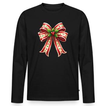 Weihnachtsgeschenk mit Zuckerrohrschleife - Männer Premium Bio Langarmshirt - Schwarz - Vorne - Nico (187cm)