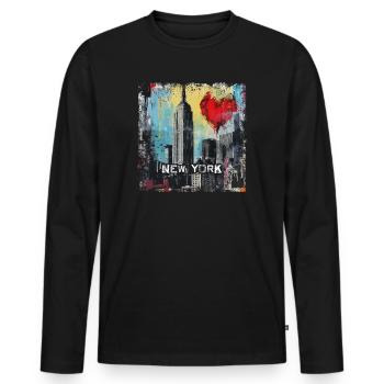 New York, retro, vintage - Valentinstag - Männer Premium Bio Langarmshirt - Schwarz - Vorne - Nico (187cm)