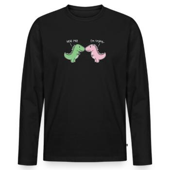 Funny Valentines Day T-Rex - Hug ME! I'm trying - Men's Premium Organic Long Sleeve Shirt - black - Front - Nico (187cm)