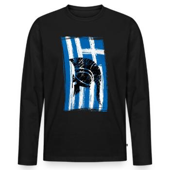 Hinweis Griechenland Helm Sparta - Männer Premium Bio Langarmshirt - Schwarz - Vorne - Nico (187cm)