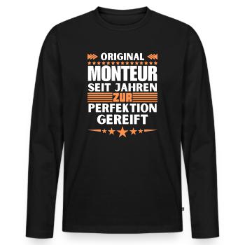 Zur Perfektion gereifter Monteur - Männer Premium Bio Langarmshirt - Schwarz - Vorne - Nico (187cm)