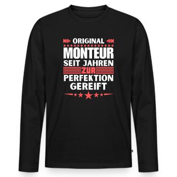 Zur Perfektion gereifter Monteur - Männer Premium Bio Langarmshirt - Schwarz - Vorne - Nico (187cm)