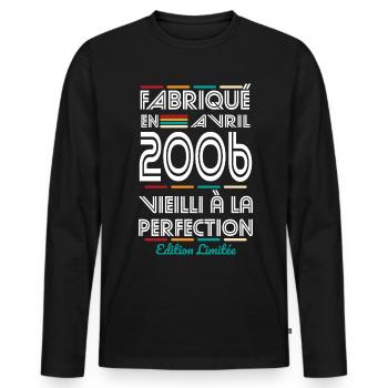 18th Anniversary - Made in April 2006 - Men's Premium Organic Long Sleeve Shirt - black - Front - Nico (187cm)