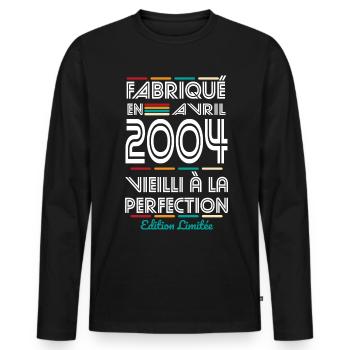 20-jähriges Jubiläum - Hergestellt im April 2004 - Männer Premium Bio Langarmshirt - Schwarz - Vorne - Nico (187cm)